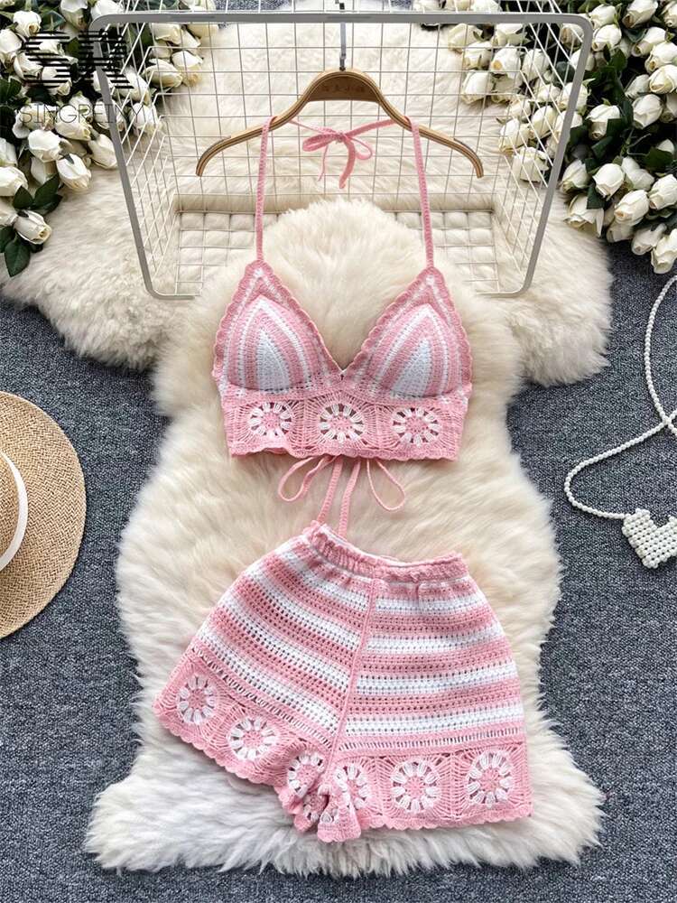 Beach Vacation Knit 2pcs Suits - огляд і ціна Cami Top Lace