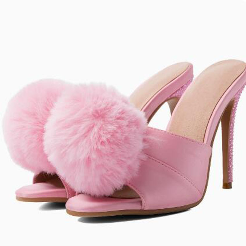 Pink Satin Ball Fur Pom‑pom Hi - огляд і ціна Slip Dress Satin